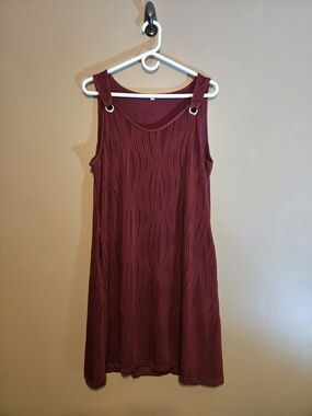 Burgundy Textured Knit Ring Strap Dress L EUC
